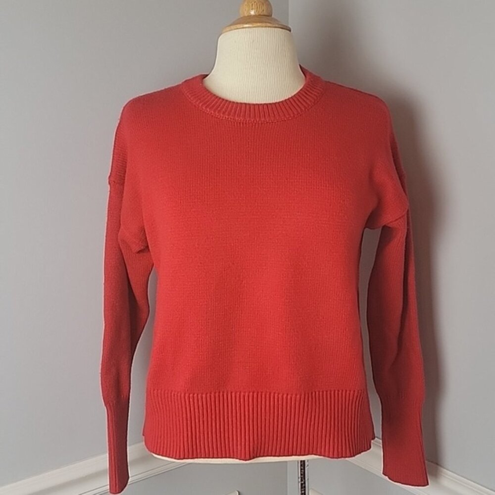 PHILOSOPHY Red Crewneck Drop Shoulder Elongated Cuff Knit Holiday Sweater L